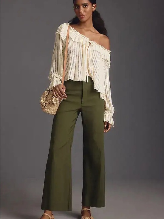Anthropologie Pants - Maeve Anthropologie Ettie High-Rise Crop Wide-Leg Pants Green Size 34 Linen Boho